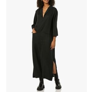 New Casual Black Long Dress With Pockets